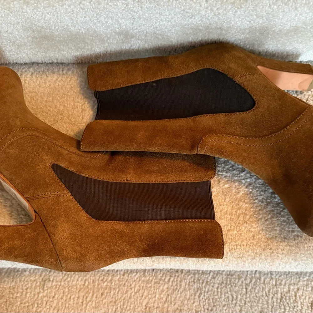 Talbots Womens Boots Ankle US 7 M Brown Suede Chelsea Pull On High Heels - Picture 9 of 9